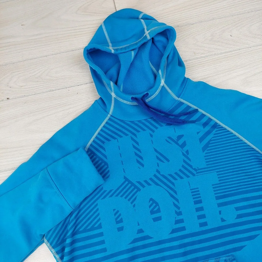 Nike Therma FIT Just Do It Hoodie Mens XL Pullover Thumb Hole Blue Athletic